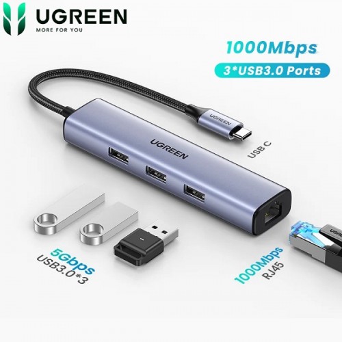 Bộ chia Type C ra 4 cổng USB 3.0 + Giga Lan RJ45 Ugreen 60600
