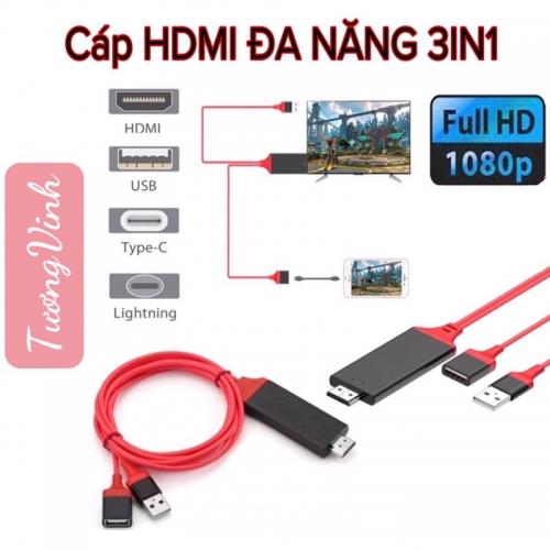 Cáp hdmi kết nối điện thoại lên tivi đa năng 3 trong 1